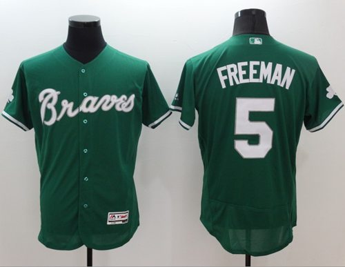 Braves #5 Freddie Freeman Green Celtic Flexbase Authentic Collection Stitched MLB Jersey - Click Image to Close